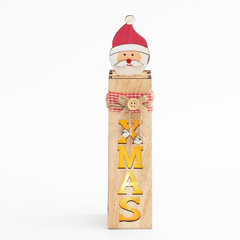Papá Noel de madera muñeco de nieve alce con decoración de luces de noche regalos de Navidad iluminarán decoración luminosa
