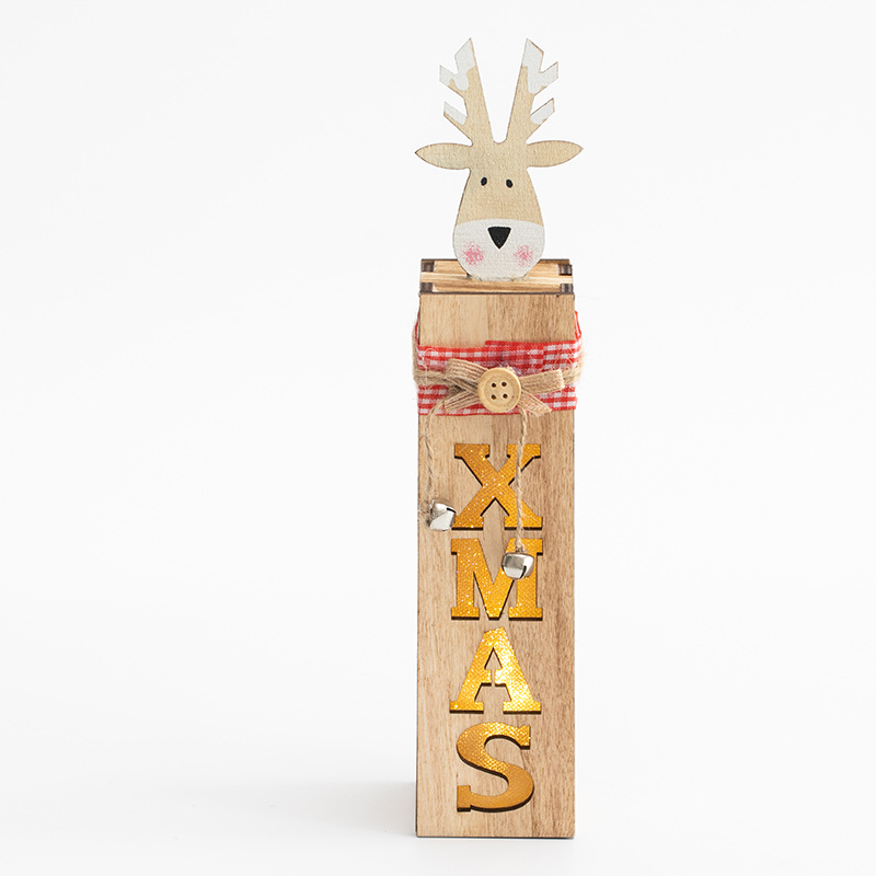 Papá Noel de madera muñeco de nieve alce con decoración de luces de noche regalos de Navidad iluminarán decoración luminosa