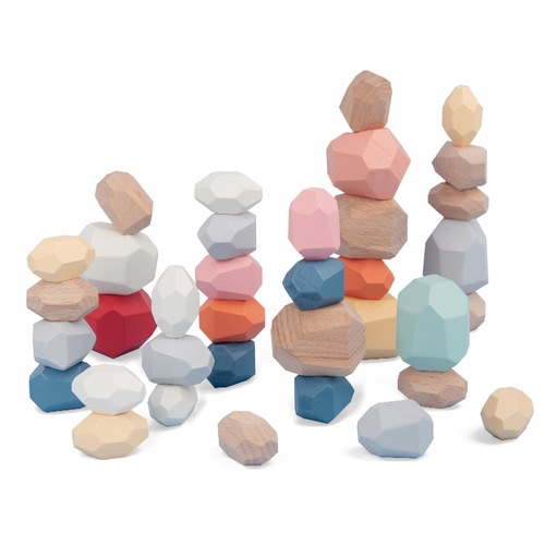 Factory direct sales Nordic ins style colorful stones puzzle stacking stone children's wooden toys ornaments