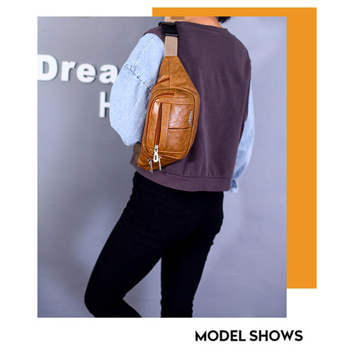 New cross-border men's outdoor sports waterproof crossbody bag lightweight travel PU mobile phone bag casual large capacity bag