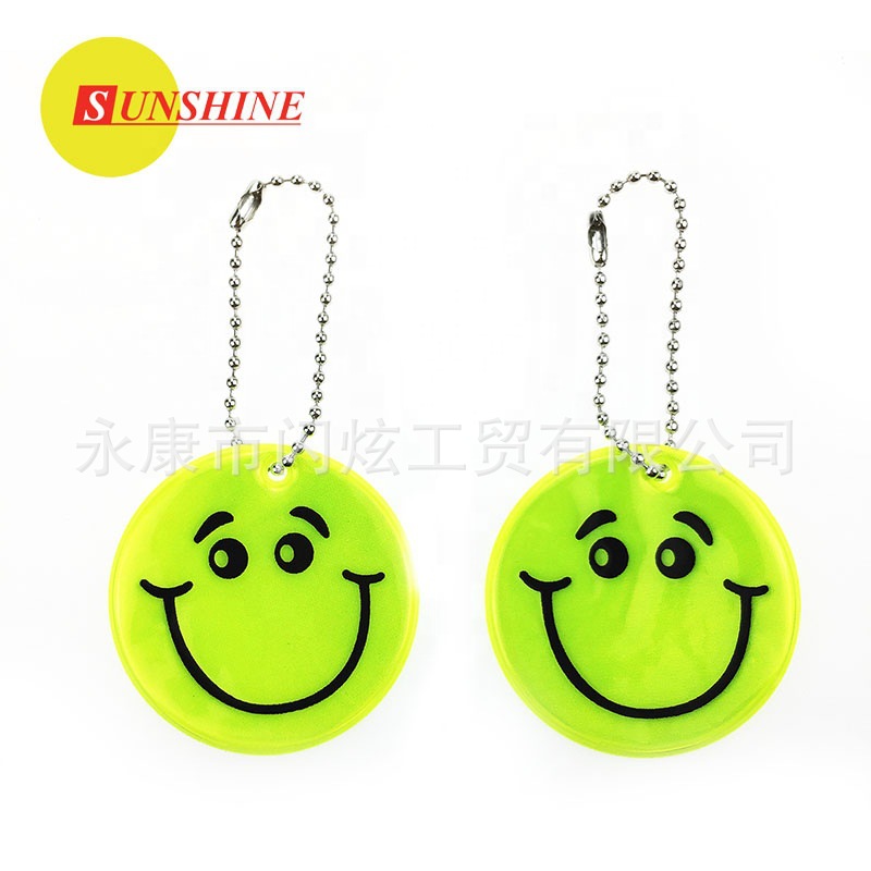 厂家CE EN17353 笑脸挂件 圆形反光钥匙扣 印刷反光挂件