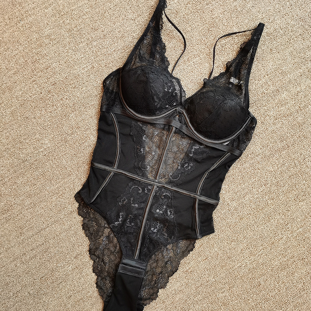Pequeño pecho push up soporte superior transpirable micro body Shaping jumpsuit con sujetador sexy encaje ropa interior de las mujeres