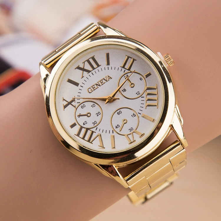 Men’s watch (GENEVA), steel strap, quartz, Roman dial, 4.0 cm