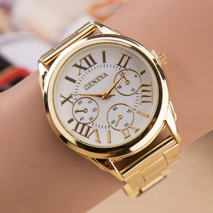 Men’s watch (GENEVA), steel strap, quartz, Roman dial, 4.0 cm