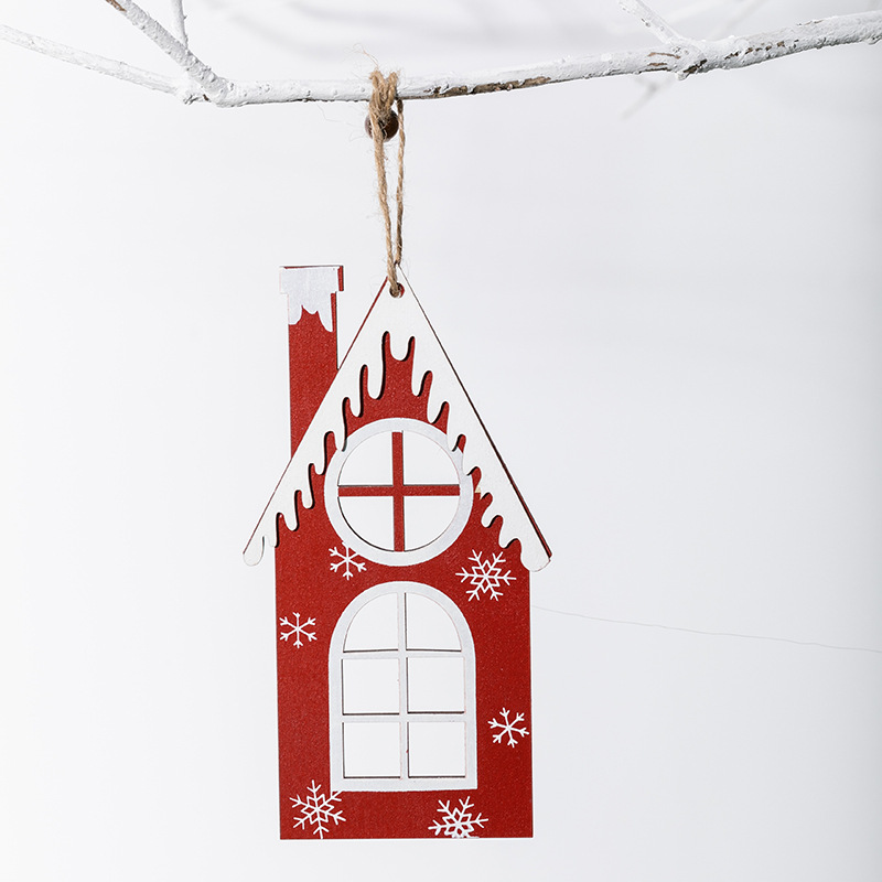 Madera pintada a mano pequeña casa colgante blanco rojo decoración de Navidad nórdica ins colgante colgante ins viento
