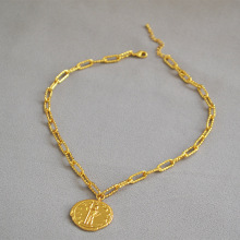 欧美冷淡刻花链条古罗马浮雕头像大金币夸张走秀宴会短款项链女