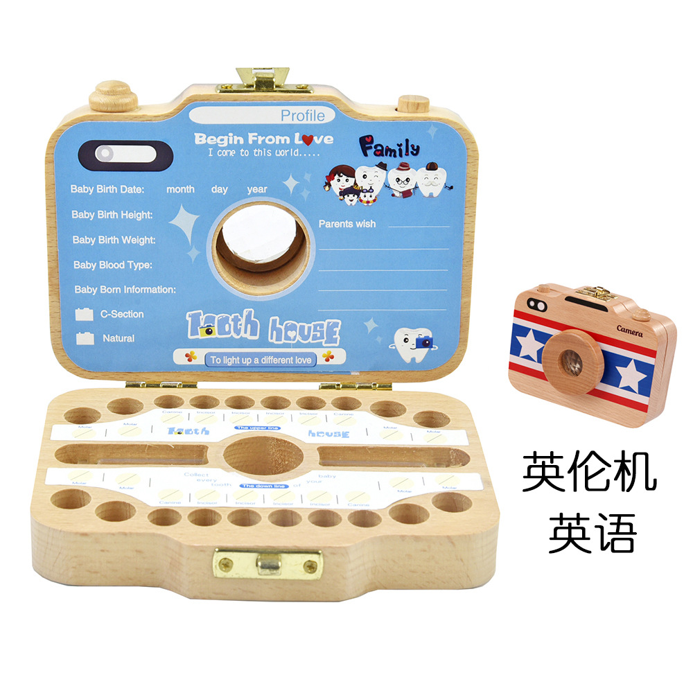 Caja de almacenamiento de pezón de cámara de madera para niños caja de almacenamiento de Casa de dientes de bebé colección de cabello fetal almacenamiento