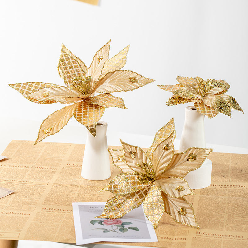 30cm gran flor de Navidad oro plata rojo decoración de Navidad corolla de flores de caña simulación decoración de flores falsas