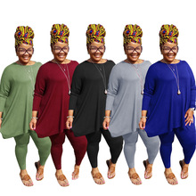 Q7099 独立站新款跨境时尚女装定位大码5X纯色纹印花休闲套装