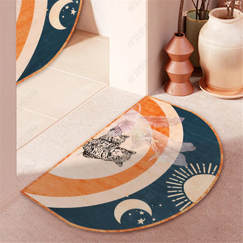 Semi-circular toilet floor mat, bathroom water-absorbent anti-slip blanket, home entry door retro foot mat