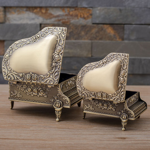 New Piano Jewelry Box European Style Creative Rose Bronze Luxury Jewelry Box Metal Desktop Jewelry Storage