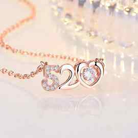 情人节礼物钛钢不掉色项链时尚跳动心520镶钻吊坠七夕锁骨链饰品