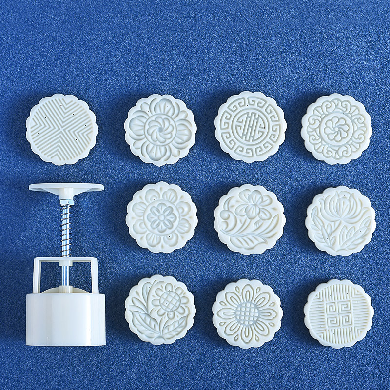 Wholesale ice skin hand pressure moon cake mold 100g round 4 pieces flower mung bean cake mold Qingming dumplings mold