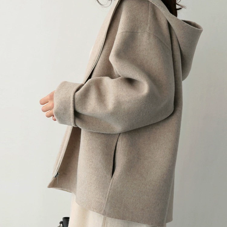 Короткое шерстяное пальто с капюшоном, oversize для подростков, демисезонный повседневный стиль