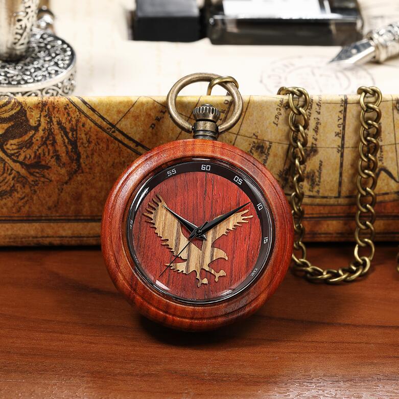 fashionable retro quartz wooden pocket watch ebony sandalwood with…