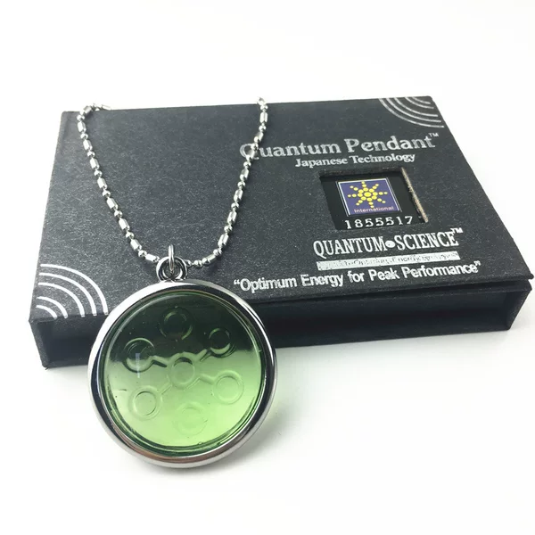 Quantum Pendant green glass energy Pendant five elements Pendant stainless steel necklace