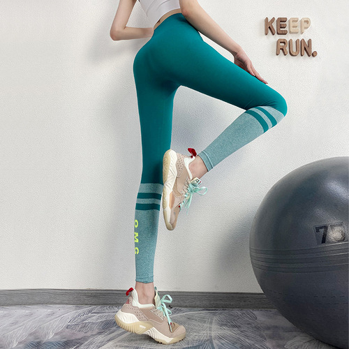 Fitness pants for women, high-waisted, abdominal-controlling, stretchy sports training outerwear leggings, letter peach butt-lifting yoga pants, autumn and winter