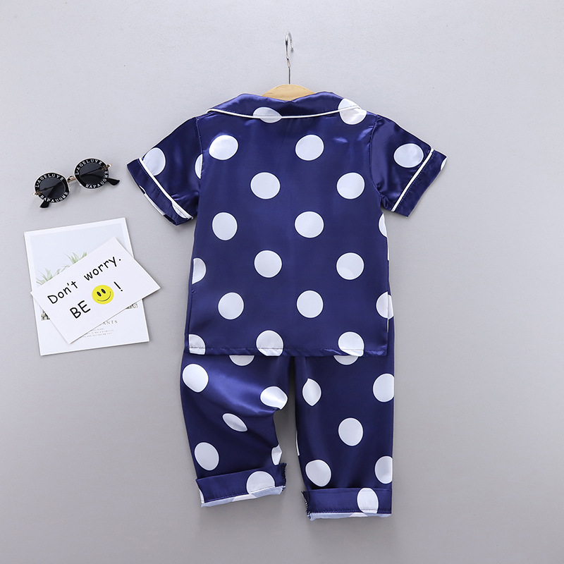Spring Summer Children's Homewear Ice Silk Casual Pajamas Set Short Sleeve Long Pants Style For Boys And Girls_voghion.com