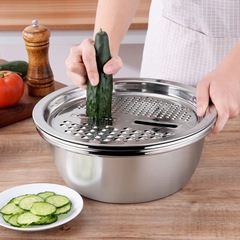 Thickened Stainless Steel Multi-functional Shredding Basin Vegetable Cleaning Basin Kitchen Rice Shredder Drain Basin Vegetable Shredding Set of 3
