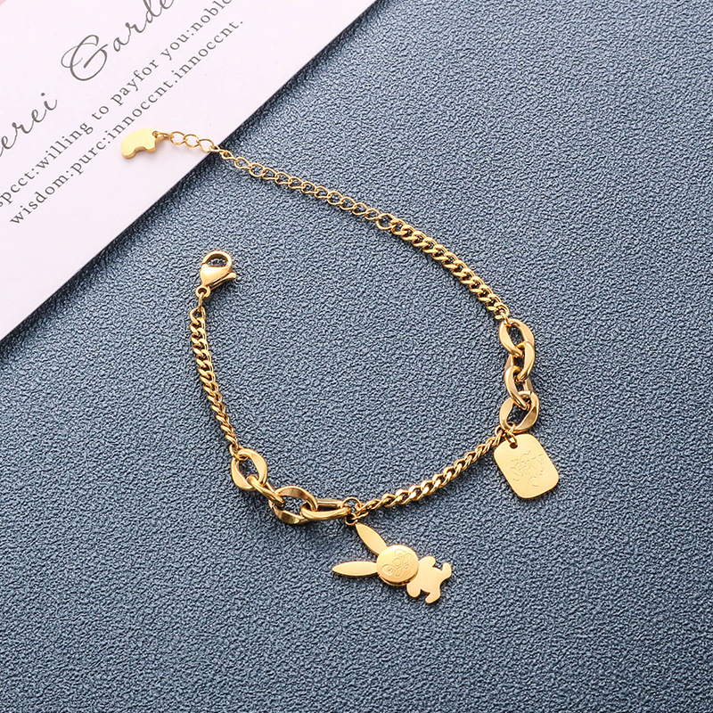 Acero de titanio de una sola capa de conejo lindo temperamento pulsera encantadora mujer ins personalidad nicho diseño viento frío red pulsera roja