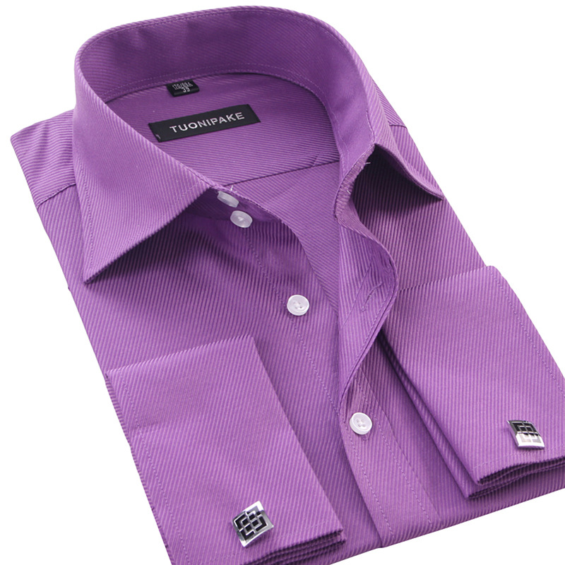 Primavera francés mancuernas camisa de manga larga slim fit negocios formal camisa slim fit mancuernas banquete boda ropa de hombre