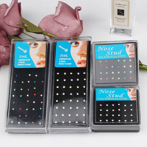 European and American Personality Nose Studs 24/40 Pieces Boxed Stainless Steel Piercing Accessories Nose Jewelry Set 2mm Mini Nose Studs