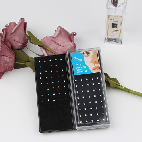 European and American Personality Nose Studs 24/40 Pieces Boxed Stainless Steel Piercing Accessories Nose Jewelry Set 2mm Mini Nose Studs