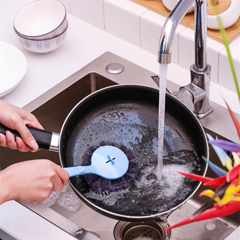 Household Washing Pot Brush Long Handle Flower Type Removable Replacement Steel Wire Cloth Washing Pot Washing Pot Washing Brush Oil Stain-free Dregs-free Brush