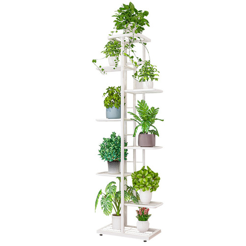 Flower stand 8 layers 9 pots indoor home balcony decoration rack wrought iron living room simple flower pot hanging rack green dill