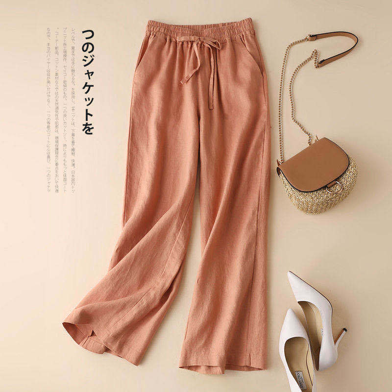 Cross-Border Artistic Cotton and Linen Wide-Leg Pants for Women, High-Waisted, New Spring and Autumn Style, Loose Fit, Slimming, Breathable, Plus Size, Casual Straight Pants