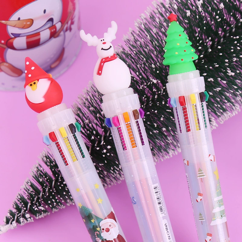 Мультяшная Рождественская елка шариковая ручка Милая десятицветная ручка Санта-Клаус Снеговик Рождественский подарок для начальной школы канцелярская награда