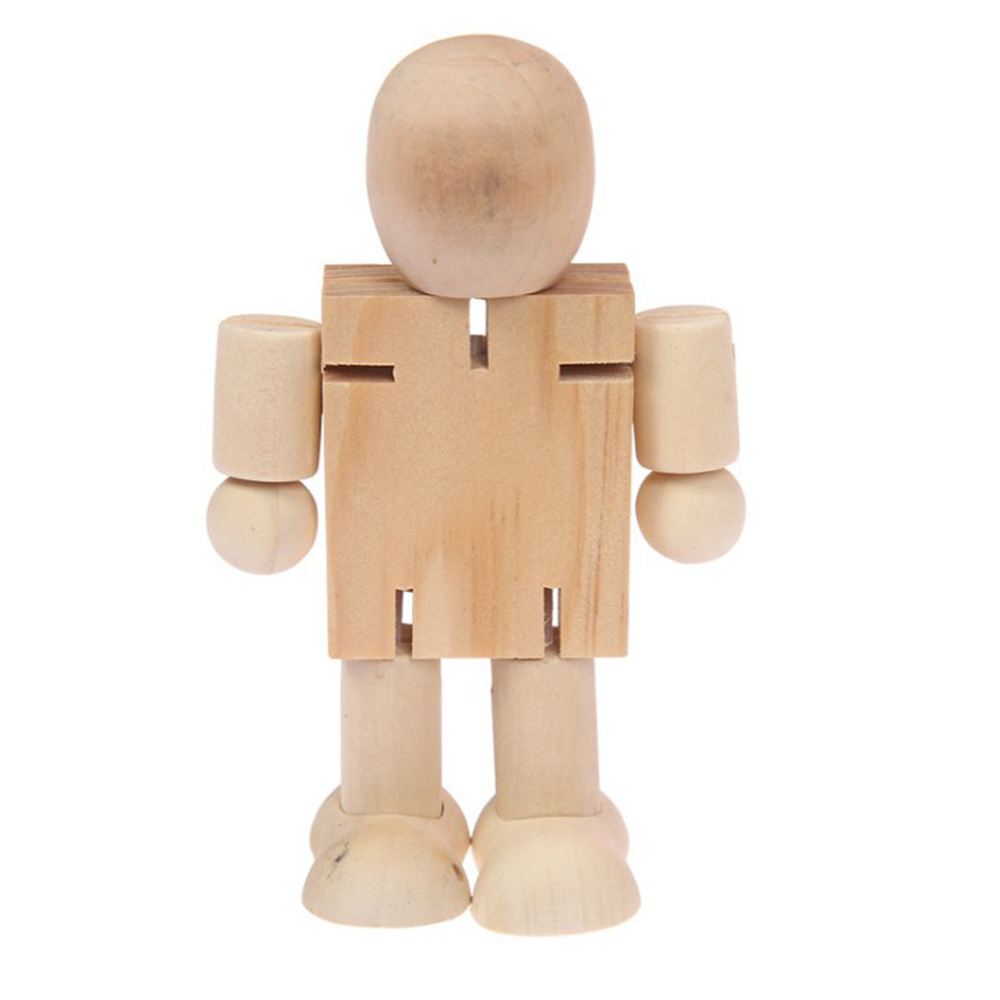 厂家生产原色木新西兰松木白胚涂鸦光头娃娃变形机器人教具玩具