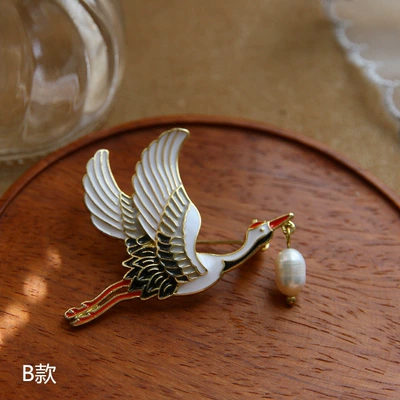 Enamel Crane Brooch, High-End Female Yaxa sancaqları - x036-crane