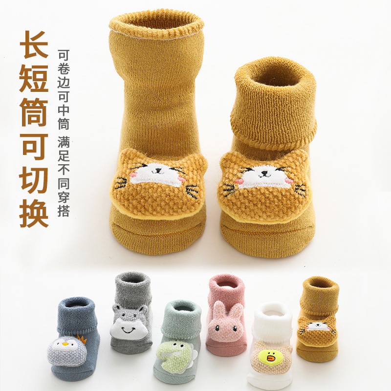 Invierno nuevo bebé calcetines mediados de la pantorrilla transpirable antideslizante fresco aislamiento forrado de lana gruesa caliente bebé calcetines piso al por mayor