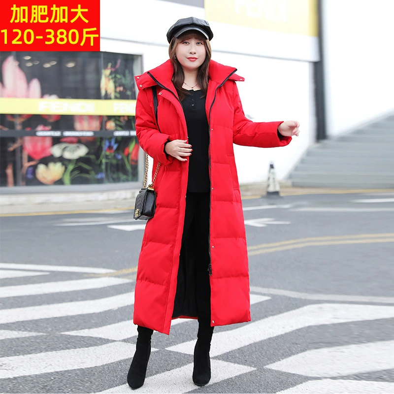 Зимнее длинное пальто пуховик женский плюс толстый плюс размер 200 кг колено Толстая девушка 300 кг одежда