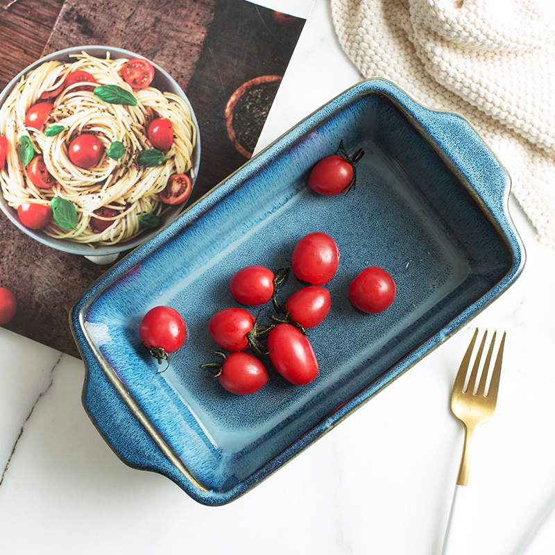 Horno de estilo japonés vidriado vajilla de cerámica restaurante creativo plato de sabor plato de forma especial cuenco para hornear binaural plato de sopa vintage plato de sushi