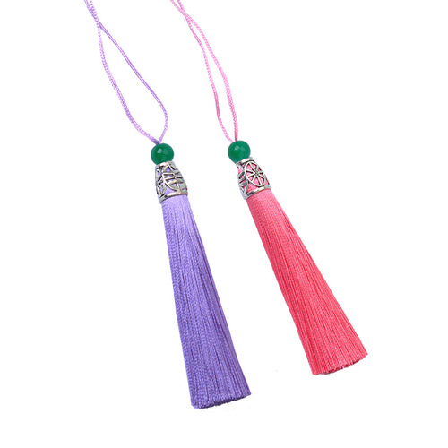 Runsu tassel 8cm green jade beads tassel tassel metal hollow rice hat hanging tassel diy hanfu sachet fan pendant