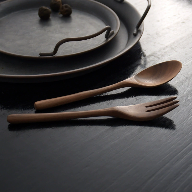 Wooden Japanese organic set, tableware, retro fork
