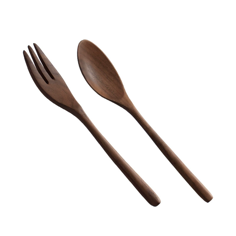 Wooden Japanese organic set, tableware, retro fork