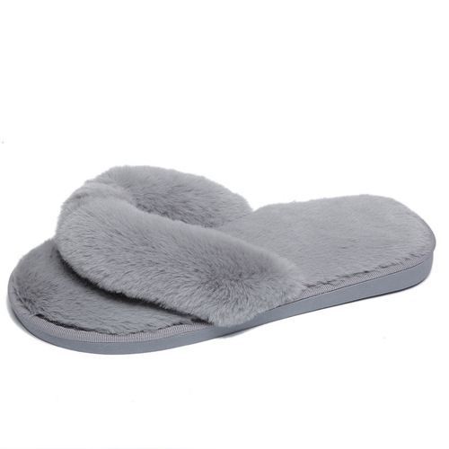 Foreign trade large size autumn and winter new fashion furry flip-flops women's flat anti-slip floor mops home indoor cotton slippers