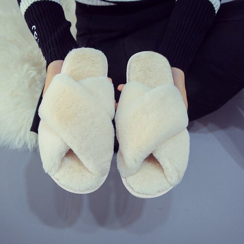 Cross-border foreign trade Amazon large size cross fur slippers for women autumn and winter home floor slippers open toe cotton slippers wholesale