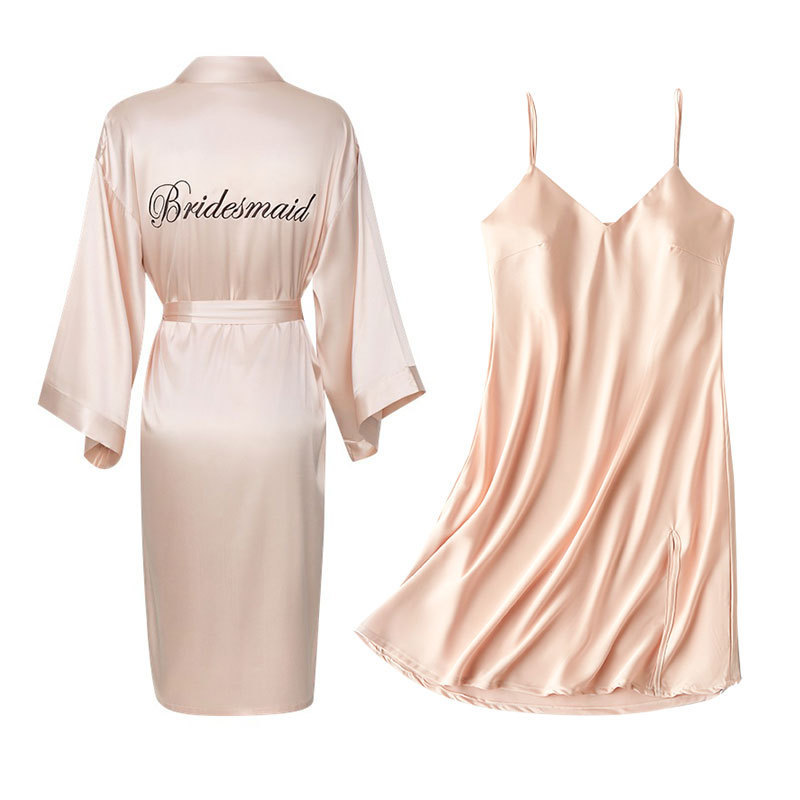 Bridal Morning Gown Wedding Women's Nightgown with Base Strap Nightgown Bridesmaid Wedding Party Pajamas Two-piece Set