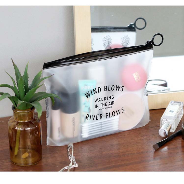 Custom manufacturer PVC frosted cosmetic wash bag EVA pull ring zipper bag high-frequency hot-pressed hemmed zipper bag