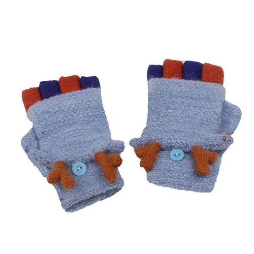 Winter New Children's Mittens Half Finger Flip-Up Dual-Purpose Separable Knitted Large Kids' Mittens Cartoon Warm Writing Mittens