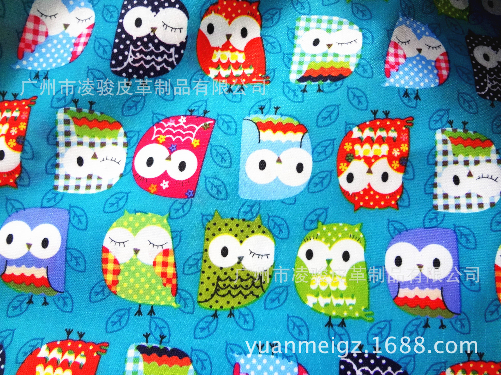 工厂直供：猫头鹰印花PVC箱包布 防风布 宠物用品布