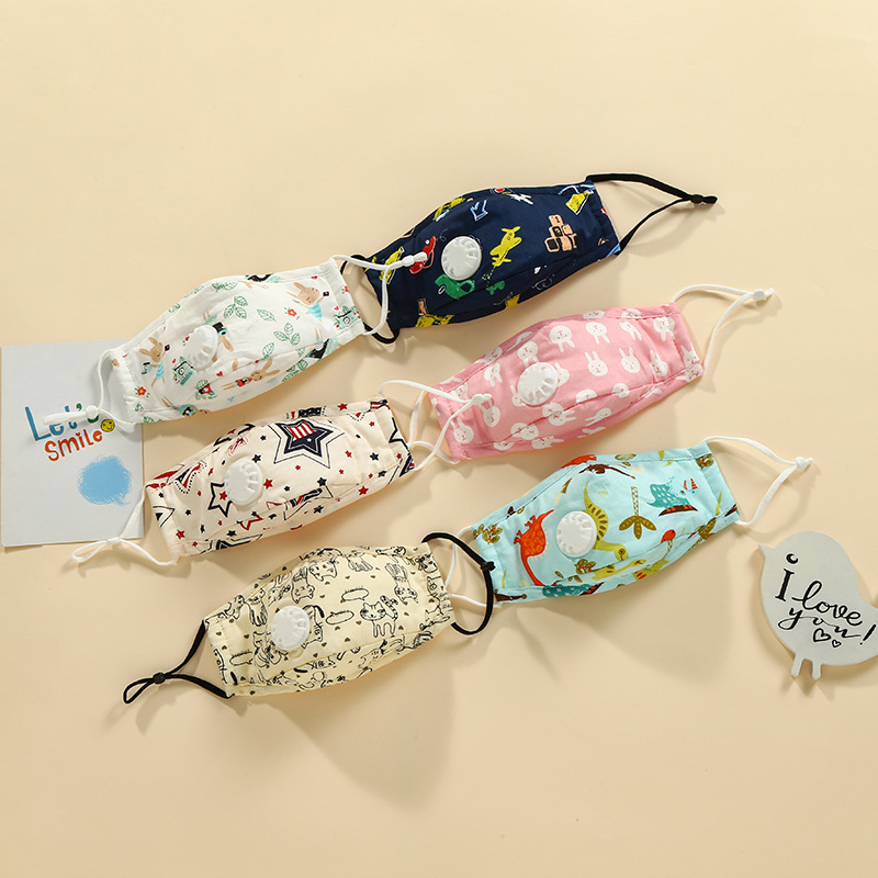 韩版时尚透气学生儿童气阀口罩 印花可折叠水洗棉布口罩厂家批发