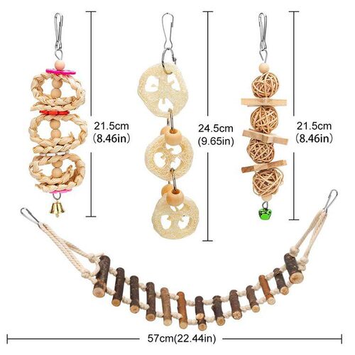 Parrot chewing toys, small and medium-sized bird toys, log swing ring, bell string, 8-piece set 350g