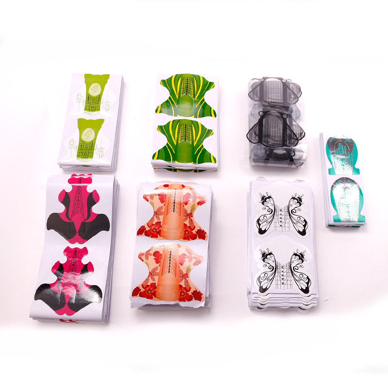 Banda de papel de manicura exclusiva transfronteriza, herramienta de extensión de uñas de fototerapia francesa, bandeja de papel rectangular de herradura de mariposa de manicura, 100 piezas