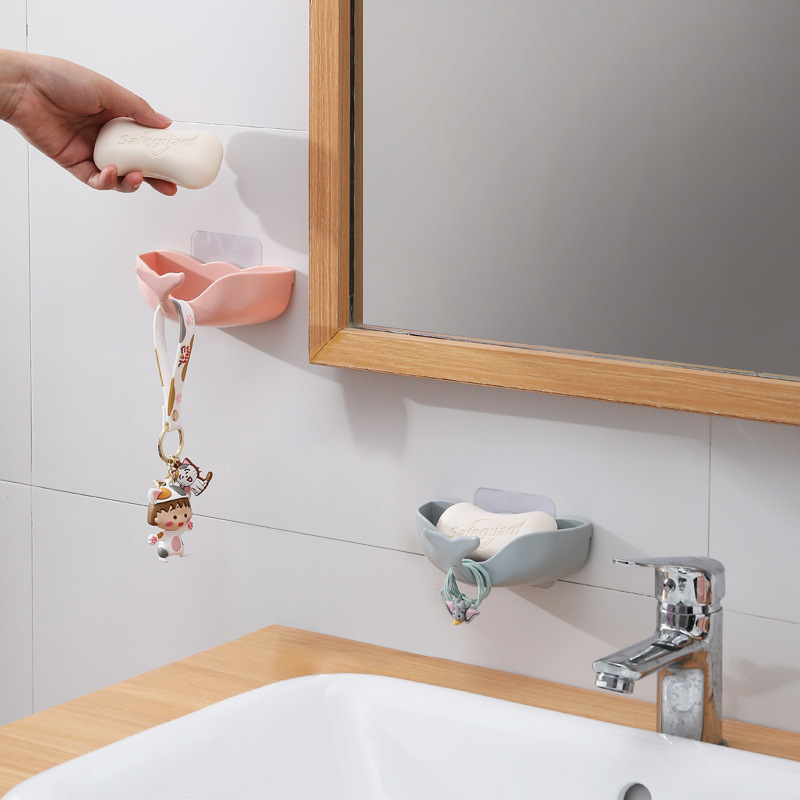 Caja de jabón de cola de pez caja de jabón de drenaje gancho multifuncional creativo sin costuras montado en la pared titular de jabón estante de almacenamiento de plástico