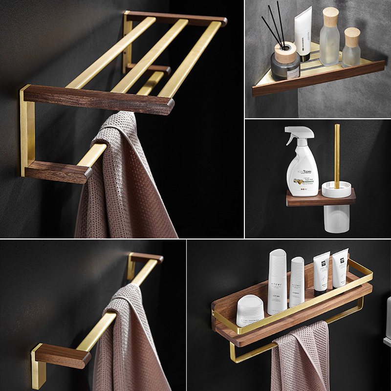 Toilet Walnut Towel Rack Bathroom Towel Bar Slider Rack Tripod Toilet Paper Holder Hardware Towel Rack Set